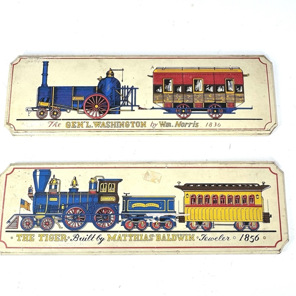 VTG Train Wall Plaques Gen'l Washington 1836 & The Tiger Wooden Set Engines